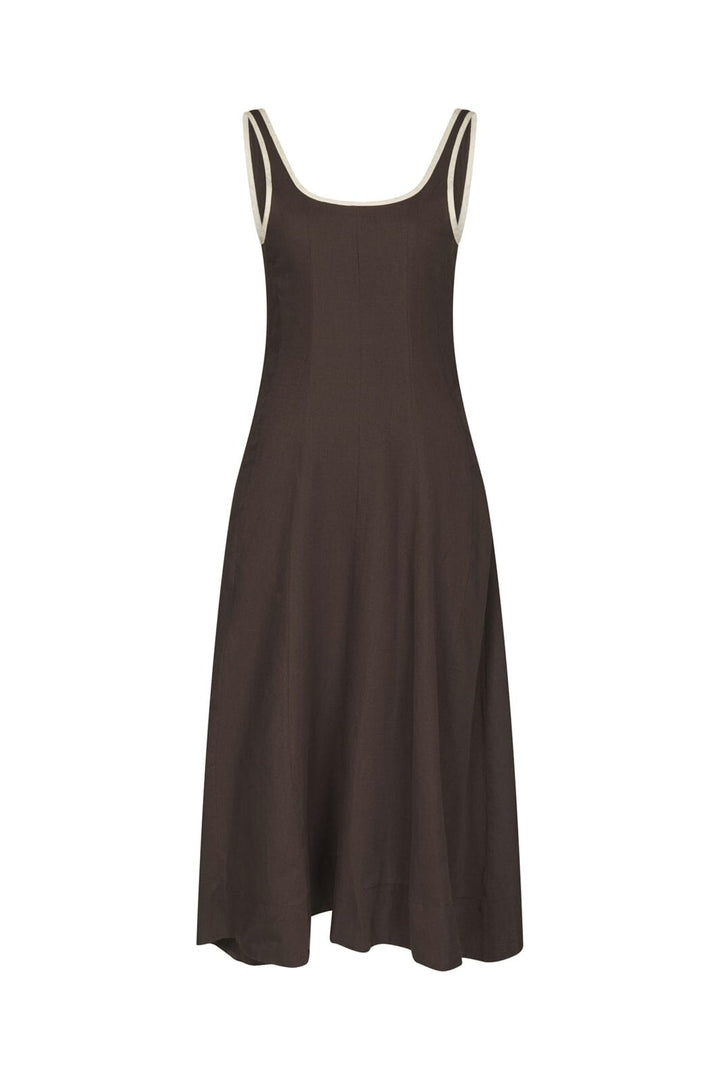 Neo Noir - Safinan Linen Contrast Dress 168961 - 676 - Dark Brown