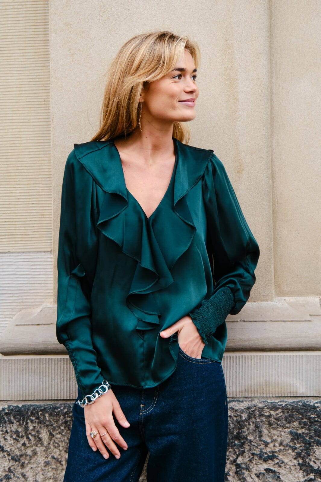 Neo Noir - Sandie Sateen Blouse 160963 - Dark Green