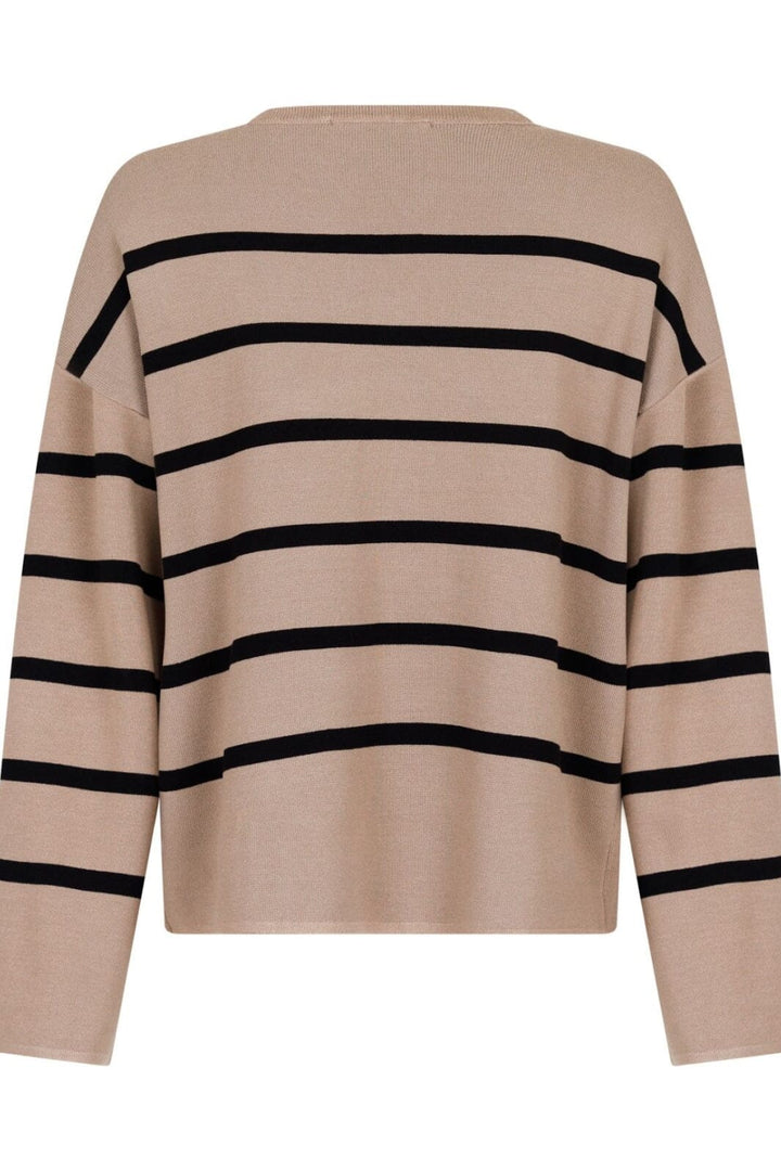 Neo Noir - Shana Stribe Knit Blouse - Khaki Strikbluser 