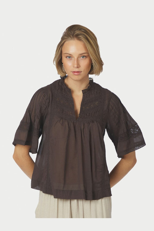 Neo Noir - Siama S Voile Blouse 164703 - 676 - Dark Brown