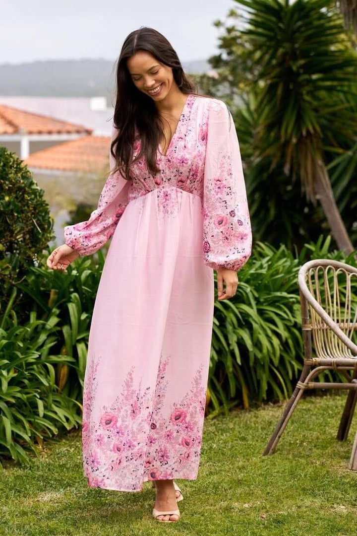 Neo Noir - Silfi Flower Print Dress 164828 - 630 - Dusty Rose Kjoler 