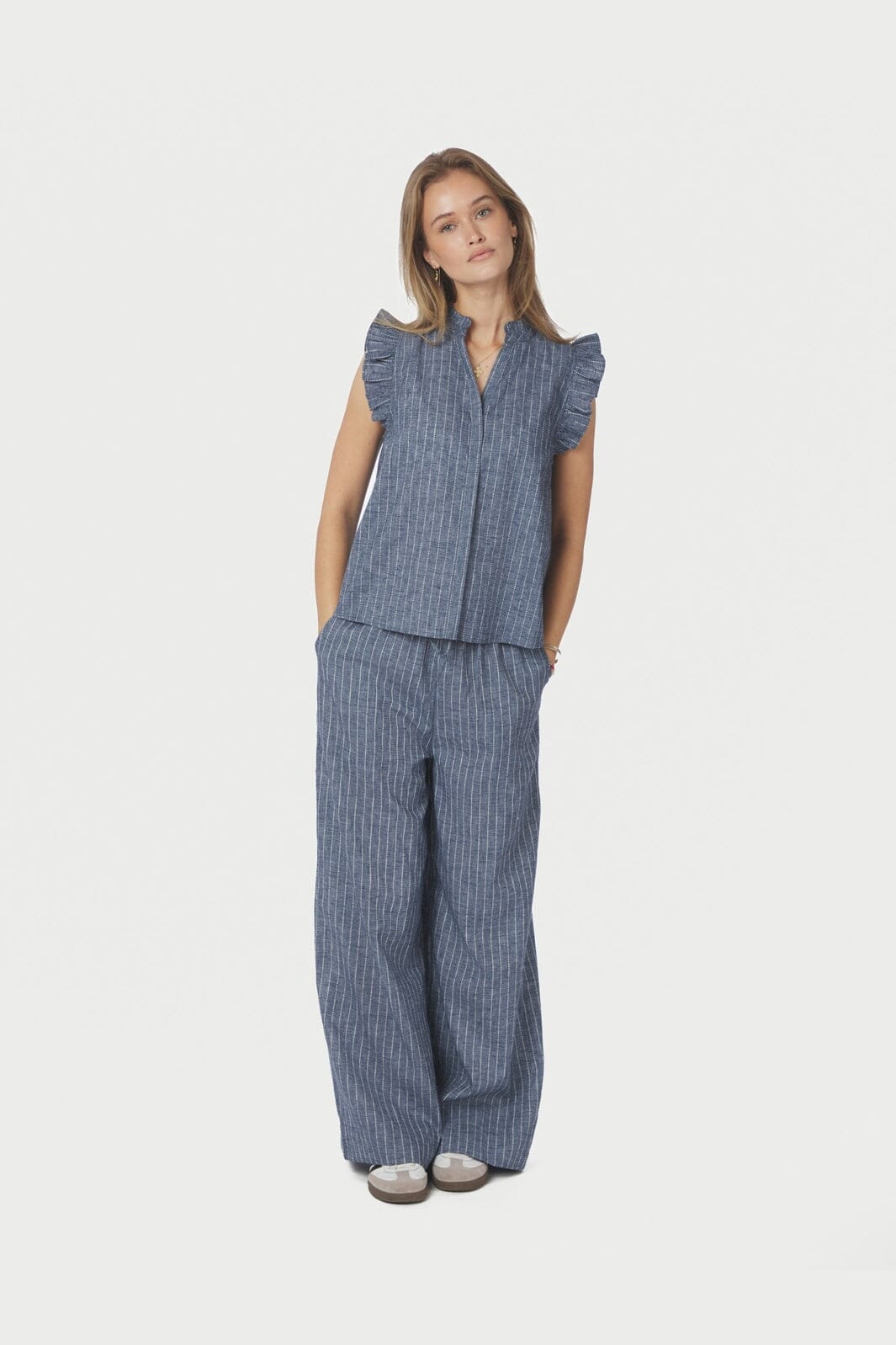 Neo Noir - Siona Emb Stripe Top 168373 - 140 - Blue