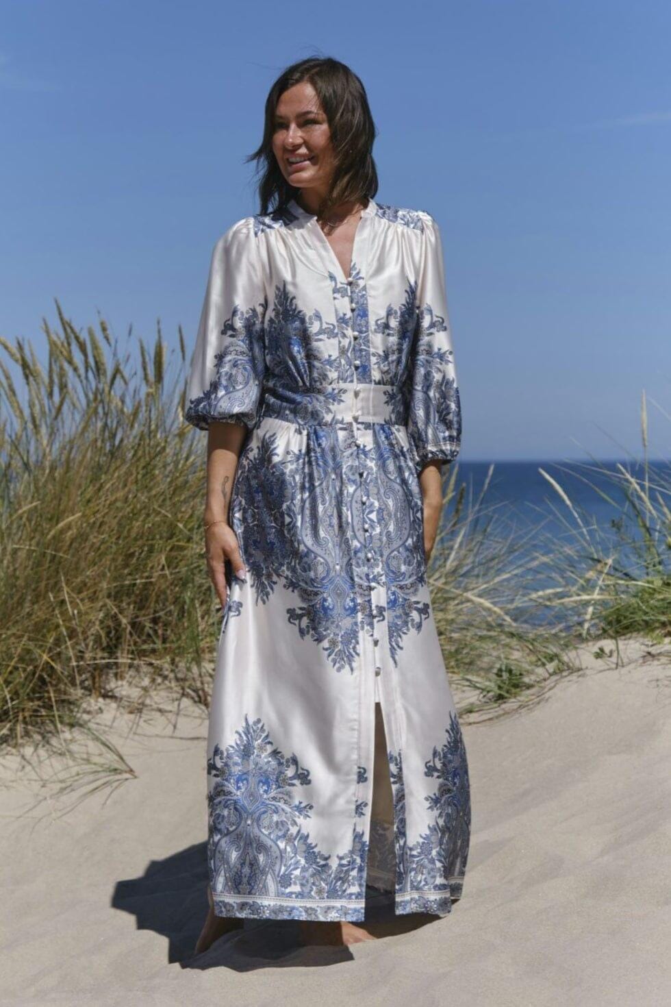 Neo Noir - Stellar Paisley Border Dress 166359 - 348 - Ash Blue Kjoler 