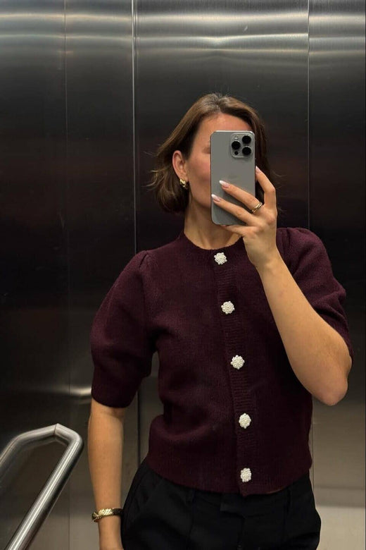 Neo Noir - Trudy Deco Knit Cardigan 164514 - 682 - Wine Cardigans 