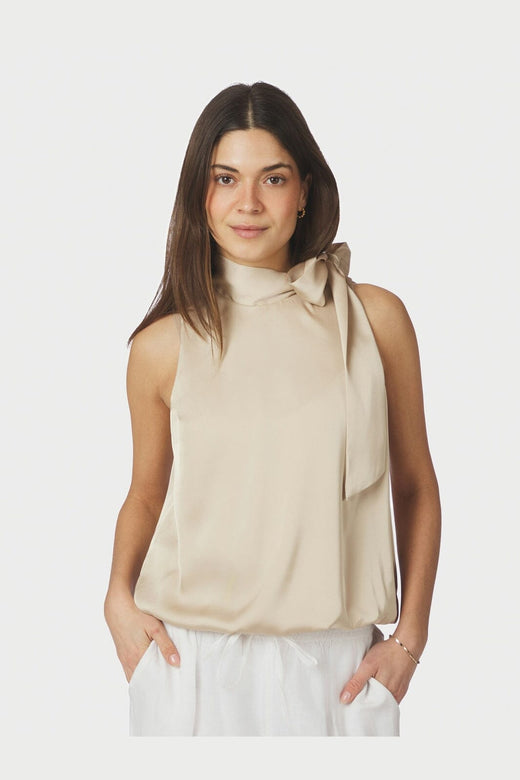 Neo Noir - Veda Drapy Satin Top 166605 - 125 - Dark Sand