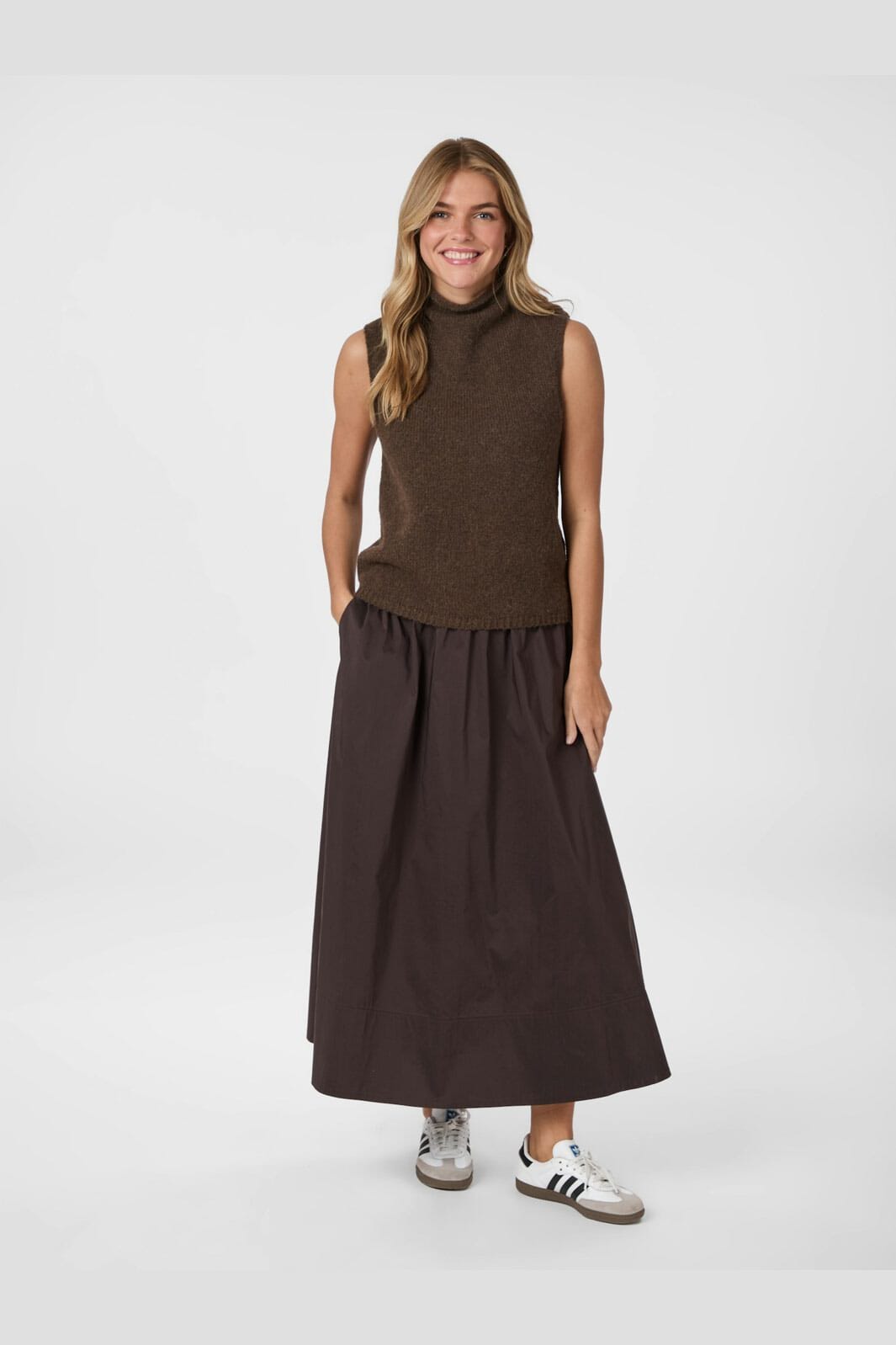 Neo Noir - Yara Long Poplin Skirt 163076 - 584 - Chocolate Brown