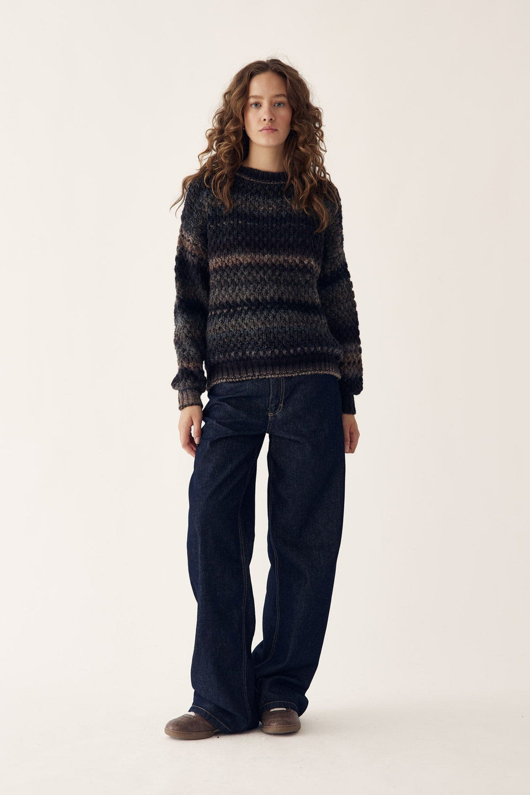 Noella - Gio Knit Sweater 12165005 - 1415 - Brown Grey Mix Strikbluser 