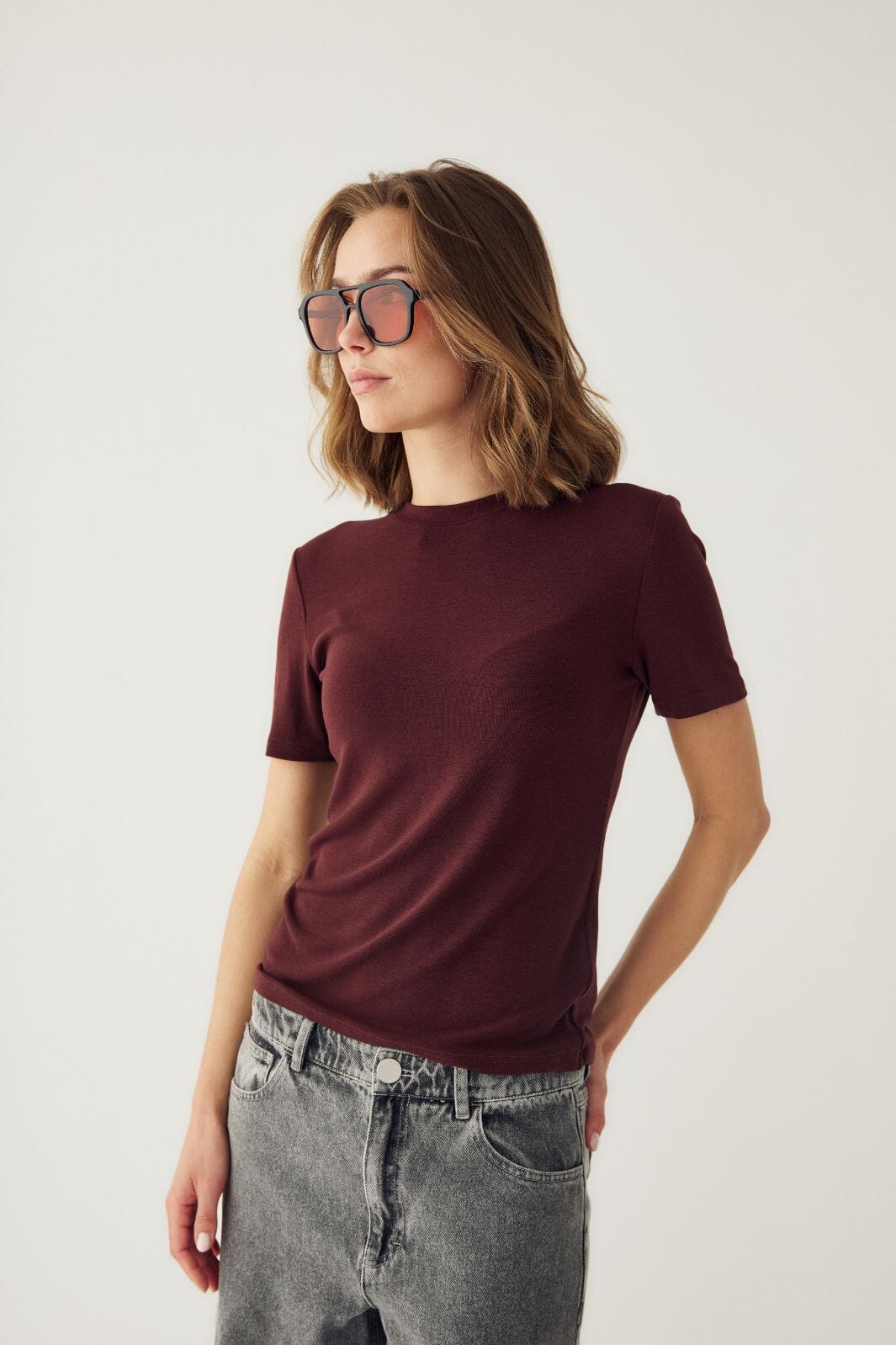 Noella - Lidie Ss Top 14090002 - 1496 - Burgundy Melange Toppe 