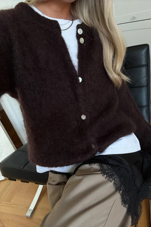 Noella - N-Kae Mohair Cardigan 15250003 - 1469 - Dark Brown Chocolate Cardigans 