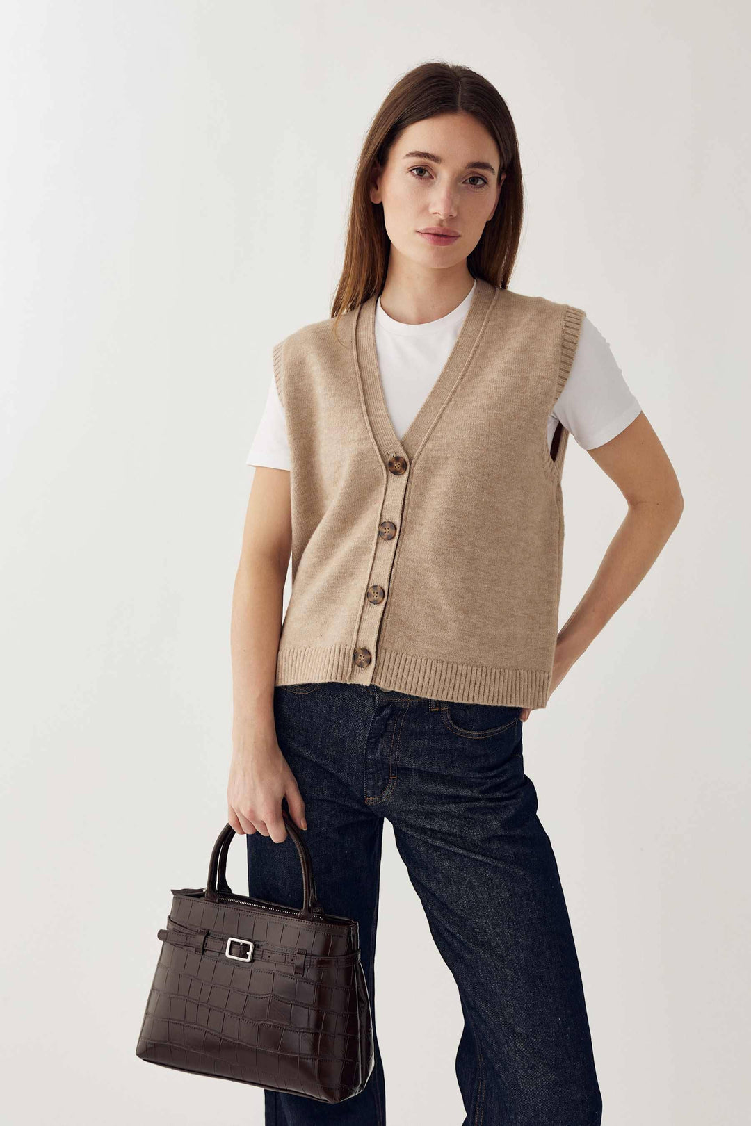 Noella - N-Marilynn Knit Vest 13770006 - 969 - Sand Melange Strikbluser 