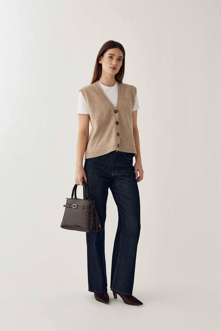 Noella - N-Marilynn Knit Vest 13770006 - 969 - Sand Melange Strikbluser 