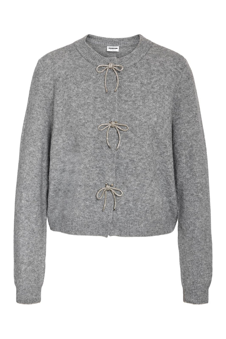 Noisy May - Nmbrayana L/S Bow Trim Knit Cardigan - 4903272 Ultimate Grey Sequin Bow