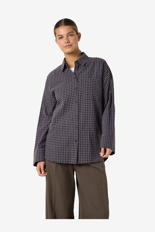 Noisy May - Nmhailey Zoe L/S Check Shirt - 5117231 Chocolate Brown Blue Checks