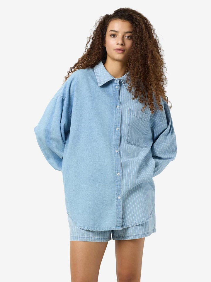 Noisy May - Nmkatri L/S Oversize Str Shrt Bs006Lb - 4724758 Light Blue Denim