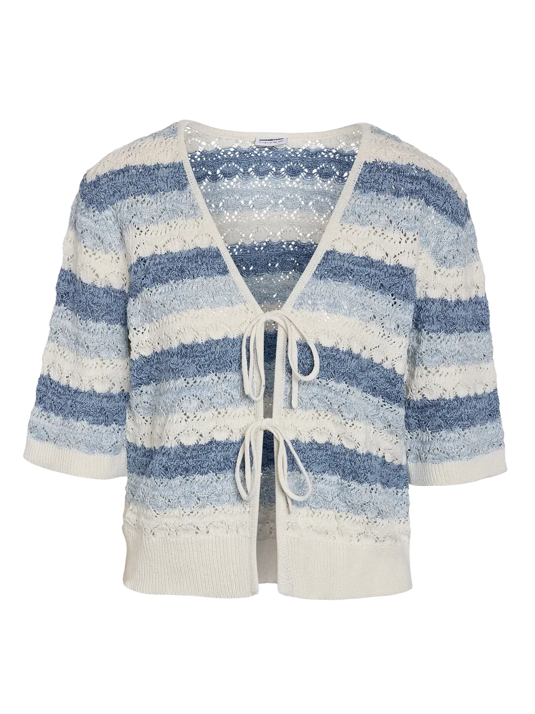 Noisy May - Nmlaika S/S Tie Knit Top Fwd - 4946489 Birch Blue Combination Cardigans 