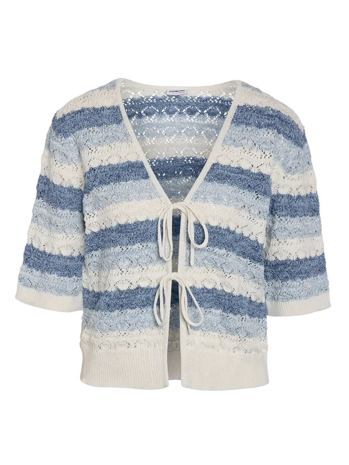 Noisy May - Nmlaika S/S Tie Knit Top Fwd - 4946489 Birch Blue Combination Cardigans 