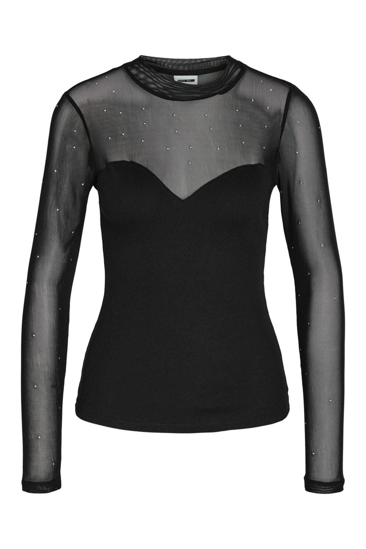 Noisy May - Nmmaya L/S Mix Detail Top - 4652883 Black Stud Mesh W. Stones