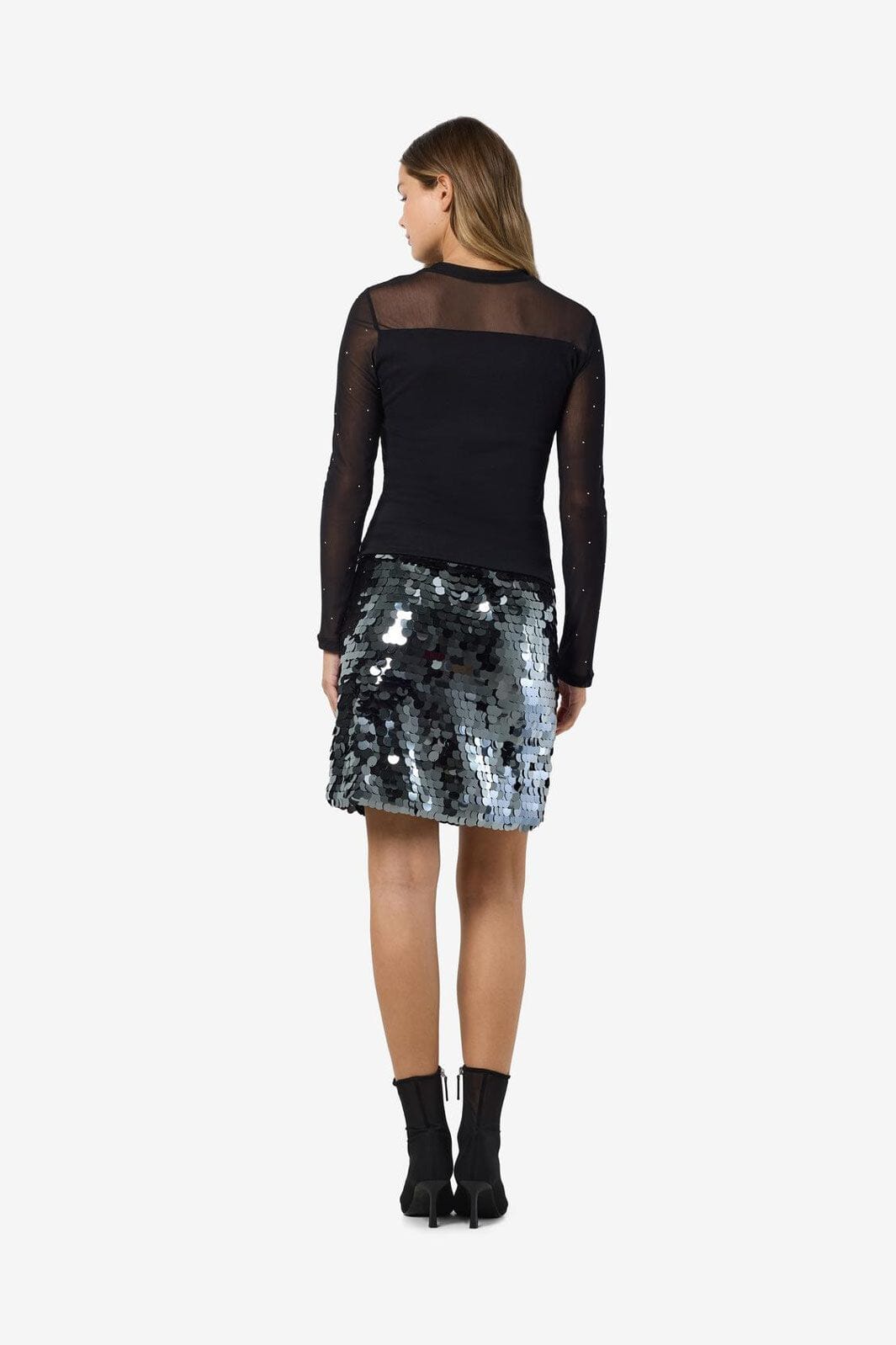 Noisy May - Nmmaya L/S Mix Detail Top - 4652883 Black Stud Mesh W. Stones