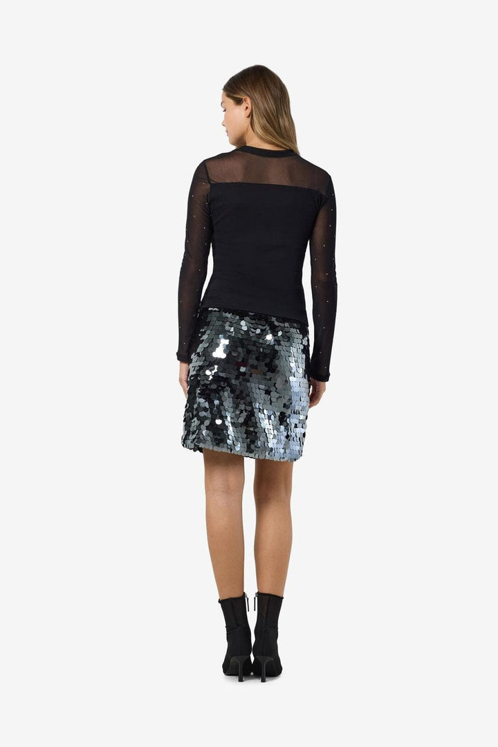 Noisy May - Nmmaya L/S Mix Detail Top - 4652883 Black Stud Mesh W. Stones