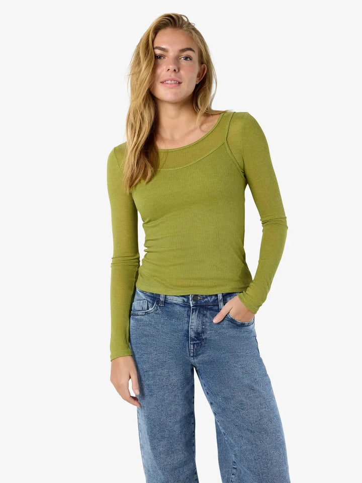 Noisy May - Nmnusa L/S Doublelayer Top - 5144778 Avocado Bluser 