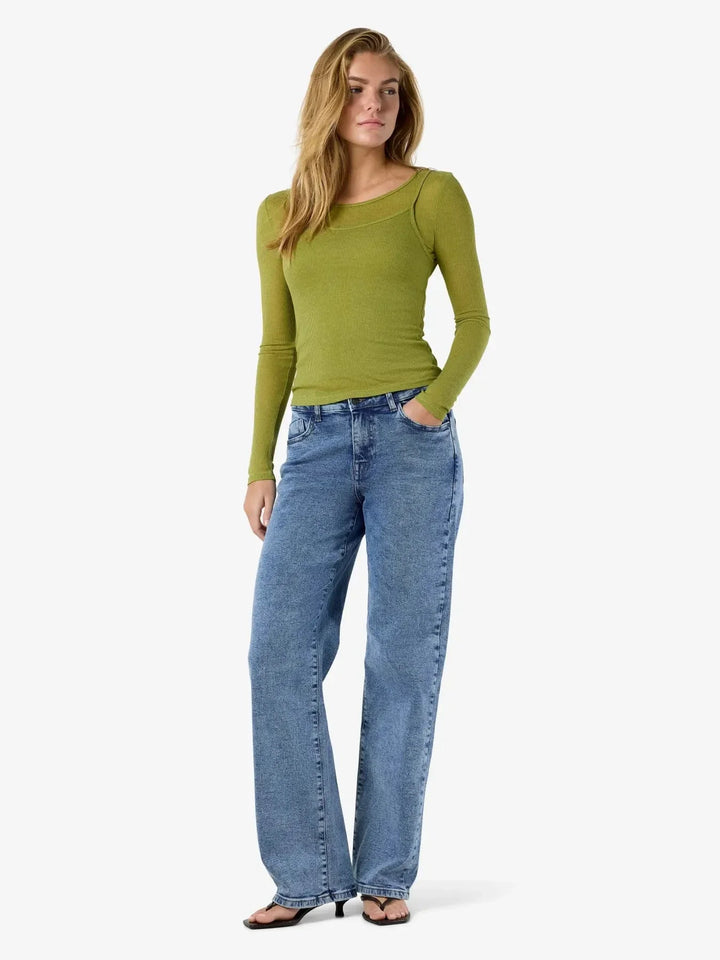 Noisy May - Nmnusa L/S Doublelayer Top - 5144778 Avocado Bluser 