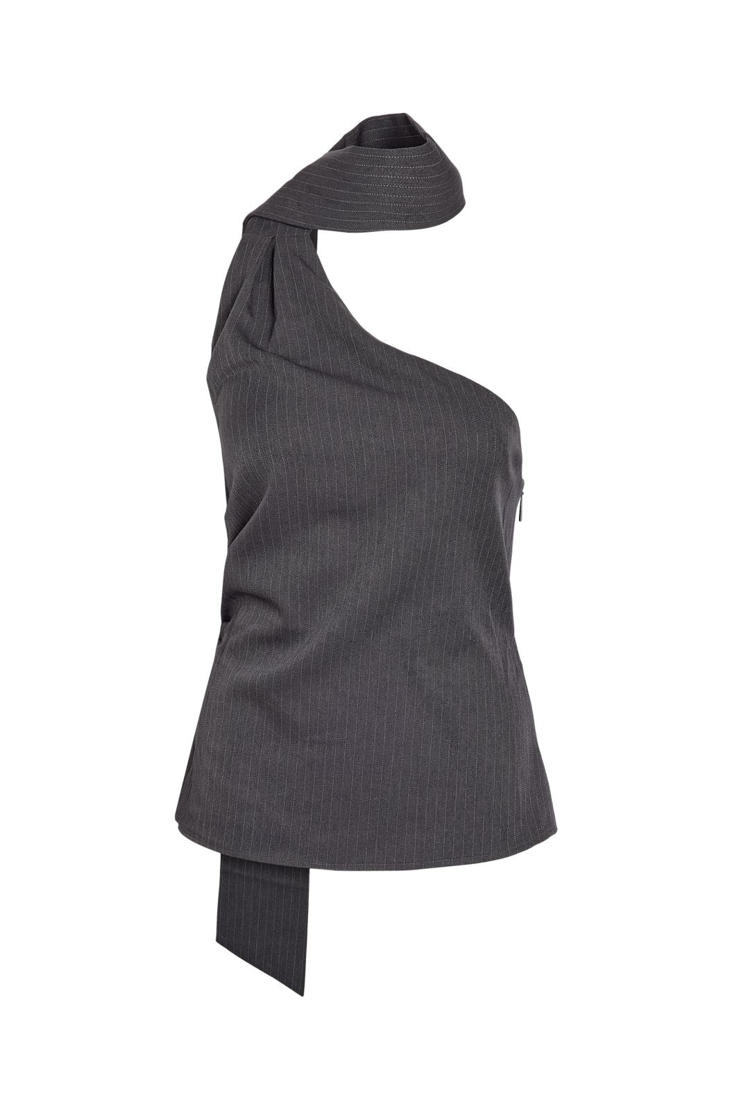 Noisy May - Nmpine One Shoulder Scarf Top - 5257541 Charcoal Gray Pinstripe