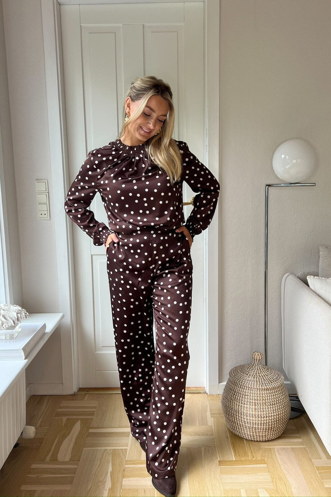 Noisy May X Molly&My - Nmbambi Satin Pant - 5054526 Chocolate Brown White Polka Bukser 