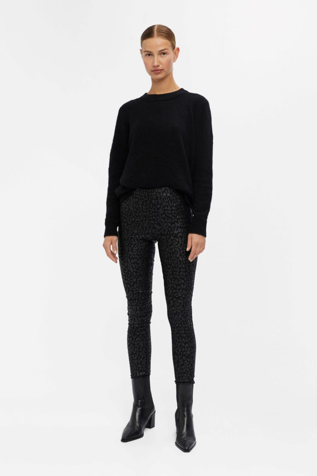 Object - Objbelle Coated Leggings - Black/Animal