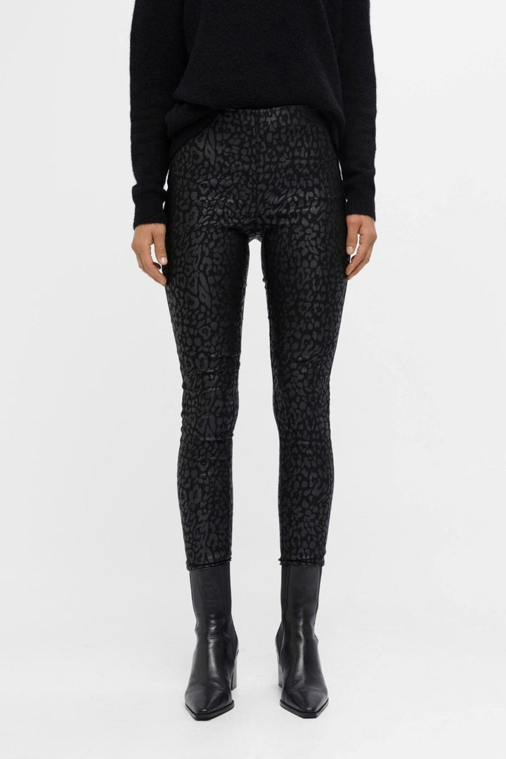 Object - Objbelle Coated Leggings - Black/Animal