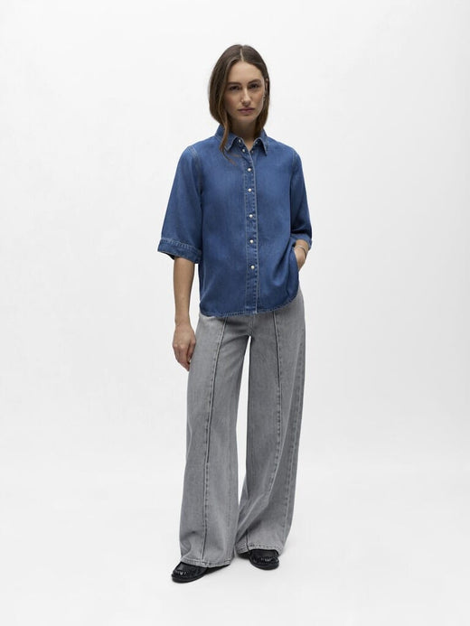 Object - Objframe 2/4 Re Denim Top - 4706105 Medium Blue Denim Skjorter 