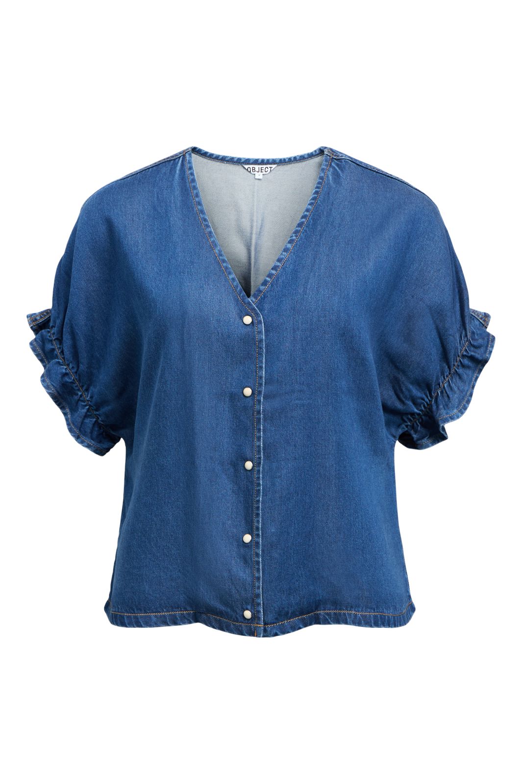 Object - Objframe 2/4 V-Neck Re Top - 5009416 Medium Blue Denim