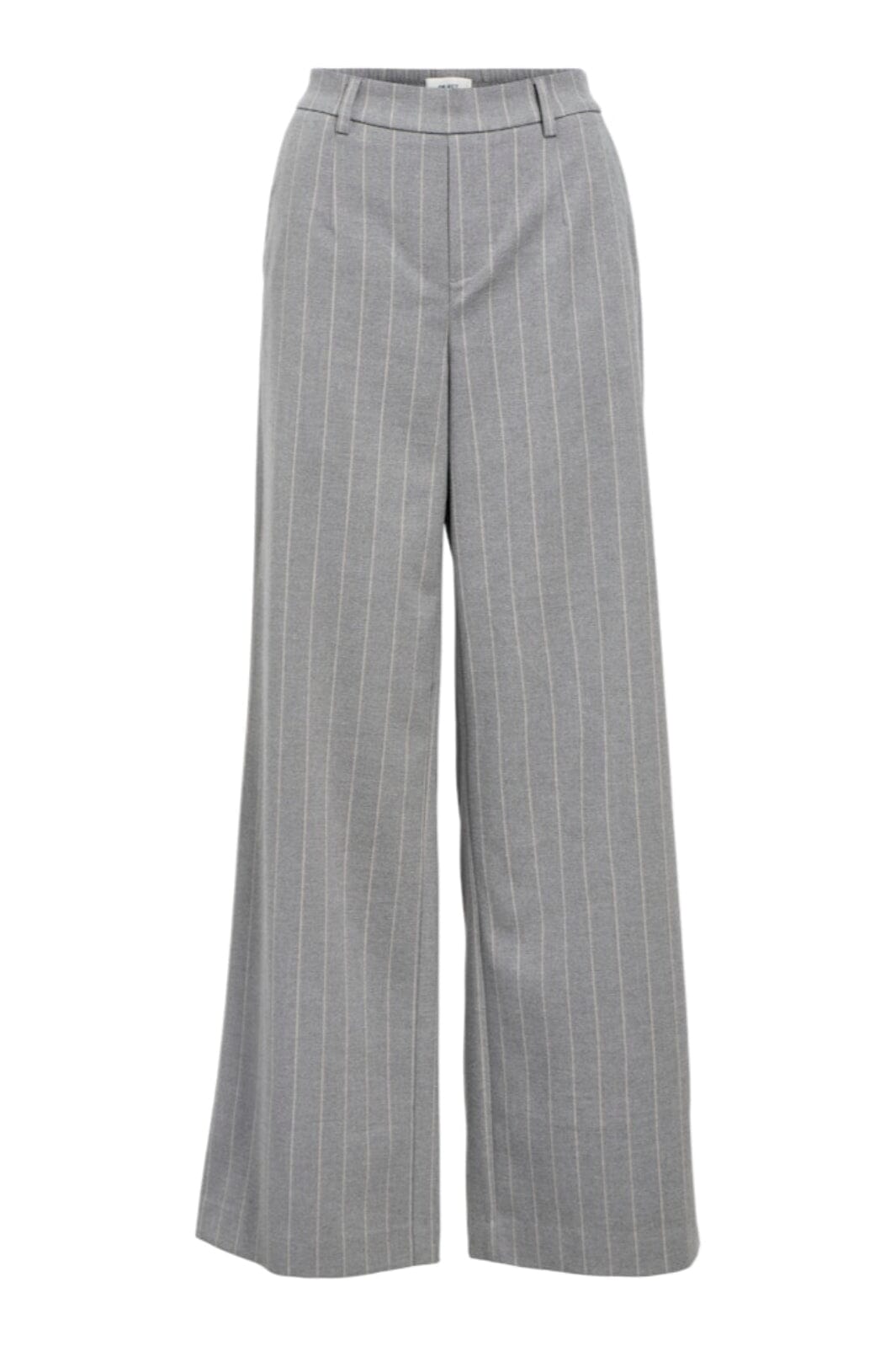 Object - Objlisa Wide Pant - 4800477 Medium Grey Melange Humus Pinstripe Bukser 