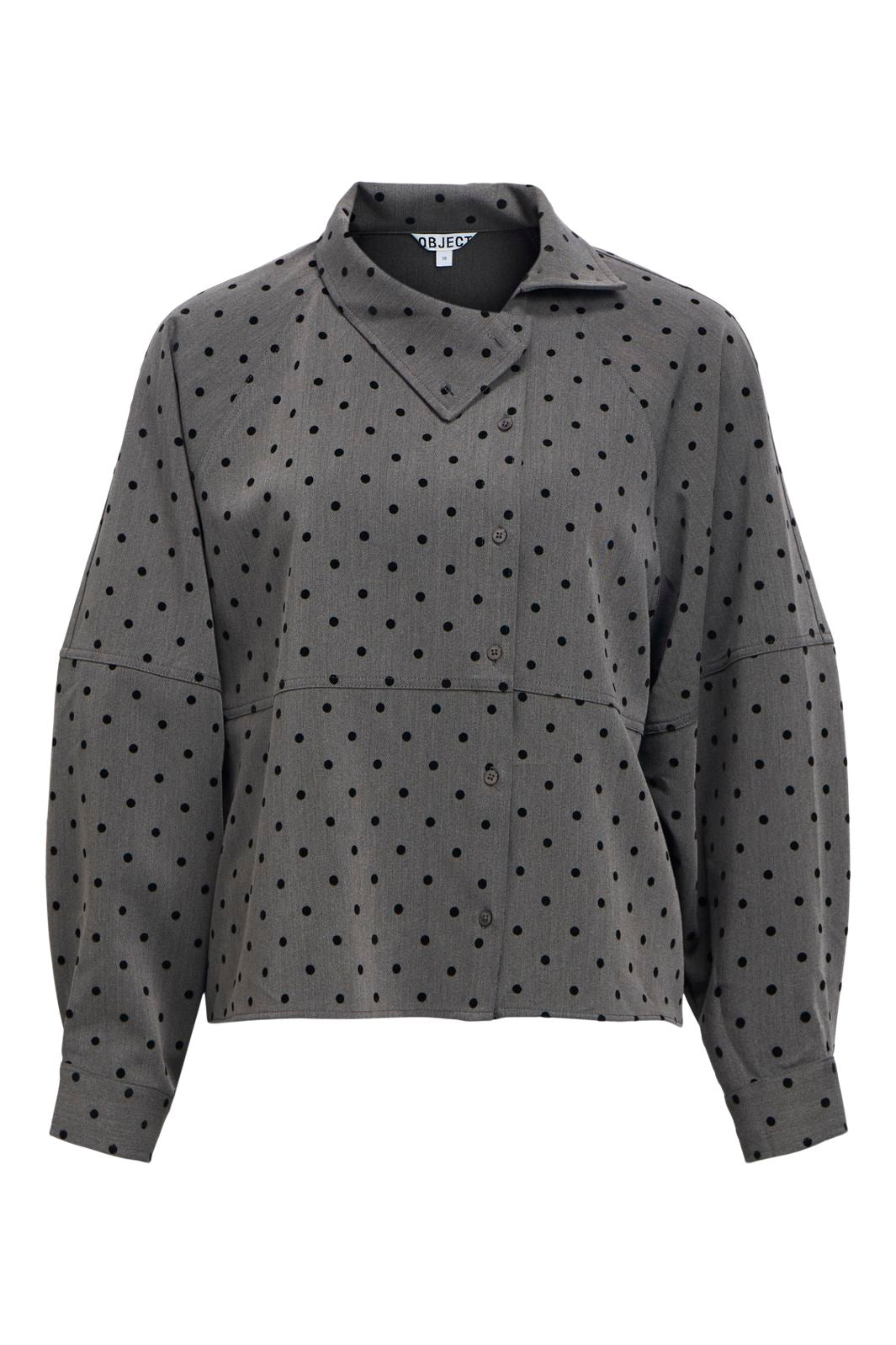 Object - Objmaxine L/S High Neck Shirt 147 - 5145514 Gunmetal Black Dots