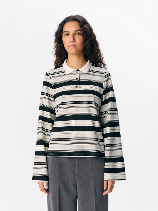 Object - Objpollo L/S Polo Top Dfw - 4828290 Light Grey Melange Black-Cd Bluser 