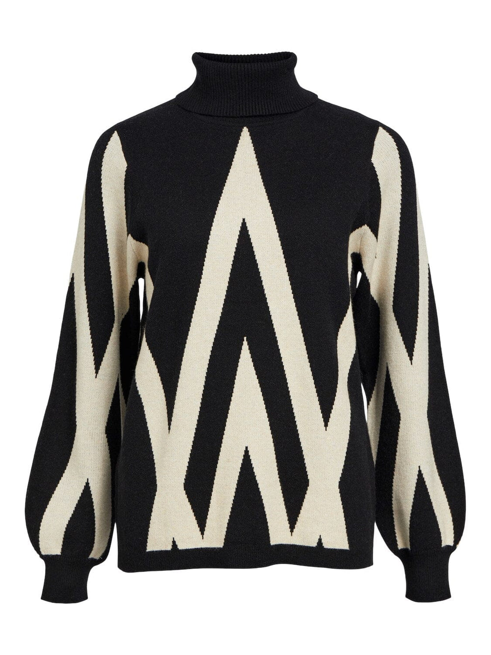 Object - Objray L/S Knit Rollneck Pullover - 4415476 Black Sandshell Graphic Strikbluser 