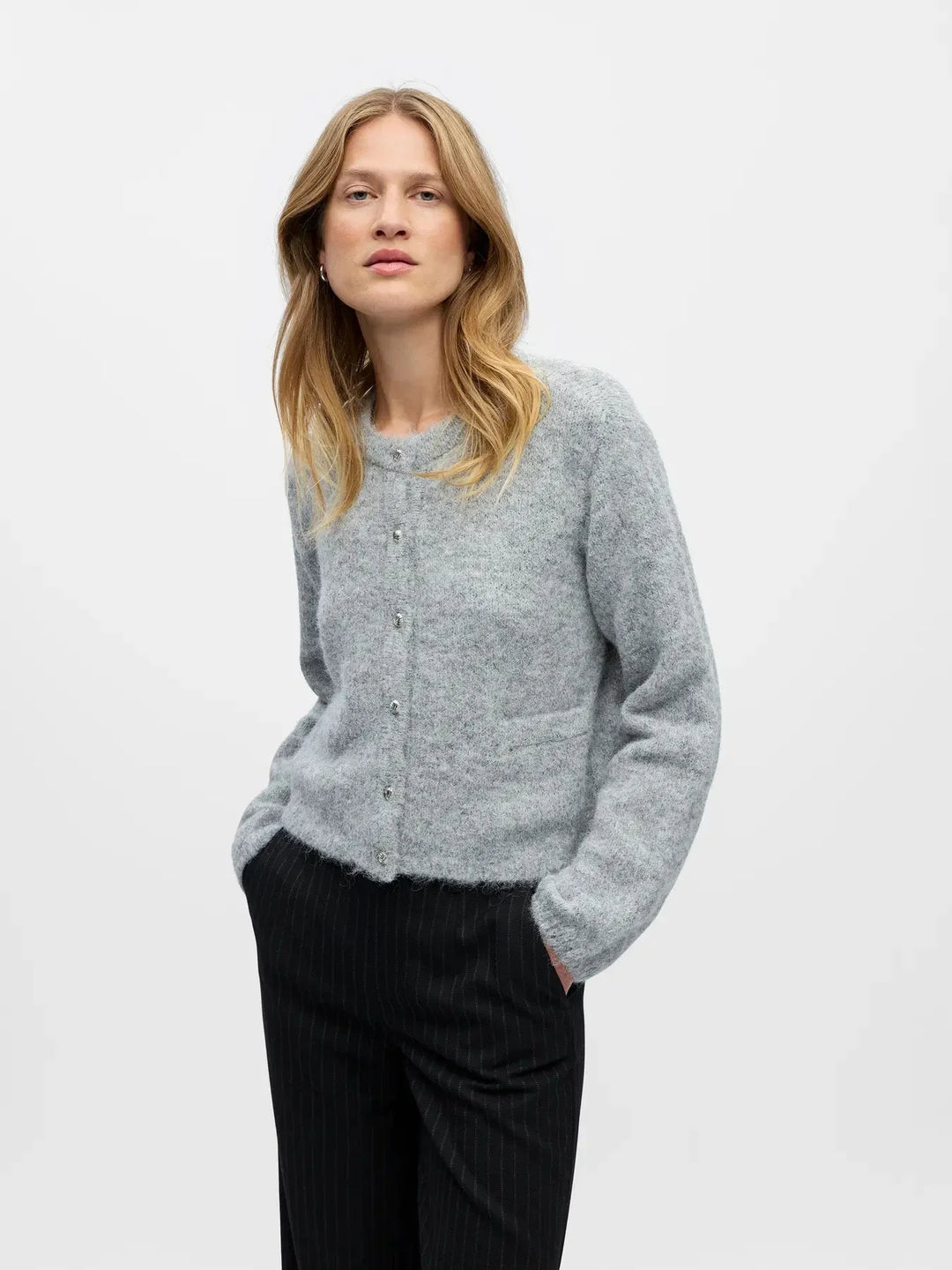 Object - Objsaggia Re L/S Knit Cardigan - 4859656 Medium Grey Melange Cardigans 