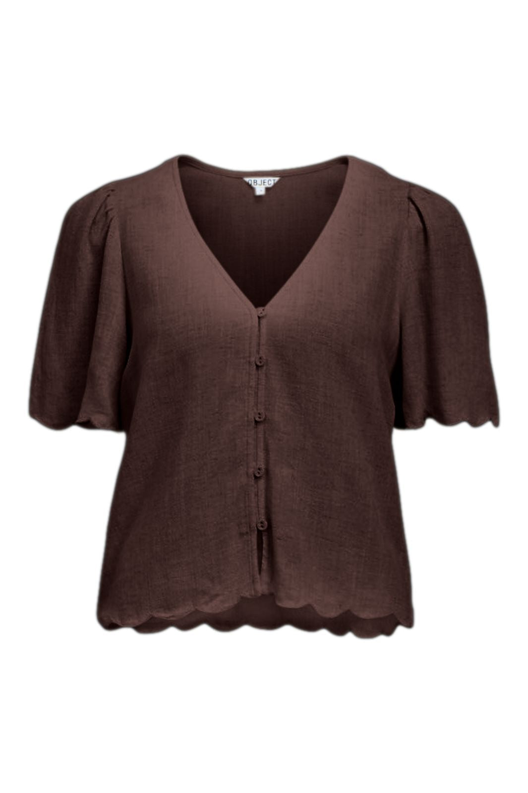 Object - Objsanne 2/4 Lo V-Neck Top - 5009011 Seal Brown