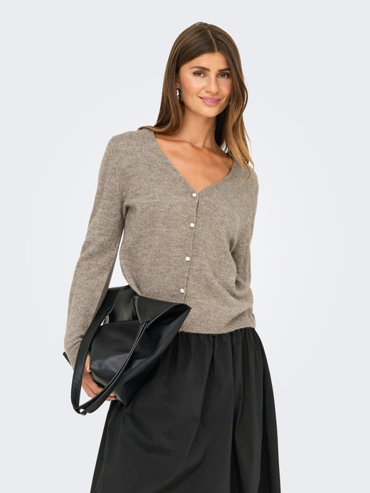 Only - Onladele Ls Lace Mix Revers Cardi Cc Knt - 4852394 Fungi Melange/Black Lace Cardigans 