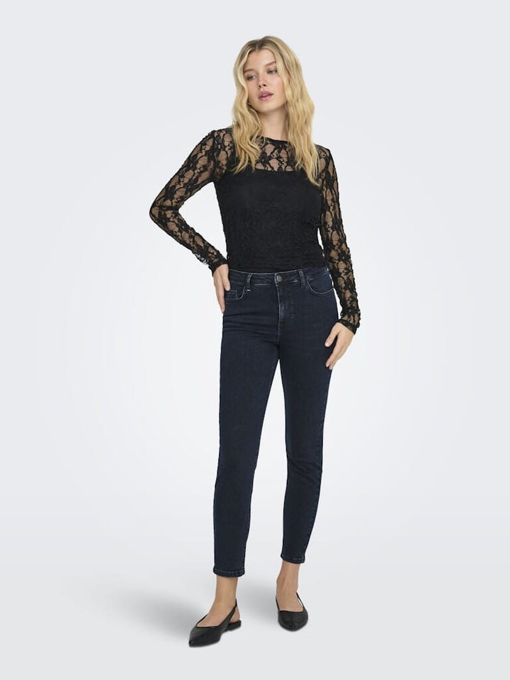 Only - Onlalba L/S Lace Top - 4957026 Black Bluser 