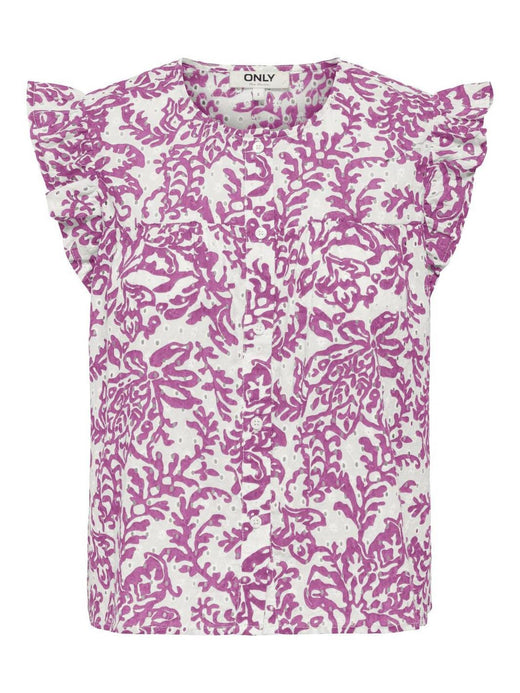 Only - Onlamanda Chanee Cap Emb Top - 4868768 Cloud Dancer W Spring Crocus