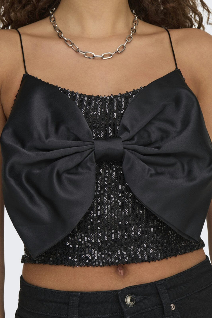 Only - Onlana S/L Bow Top - 4652279 Black Black Sequins + Bow