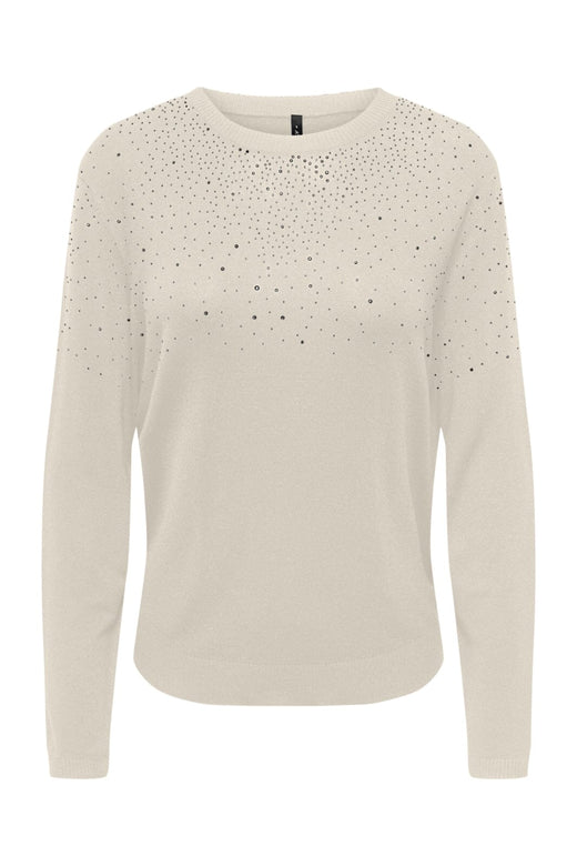 Only - Onlanabella Ls Bling O-Neck Knt - 4894552 Birch W. Dark Silver Toppe 