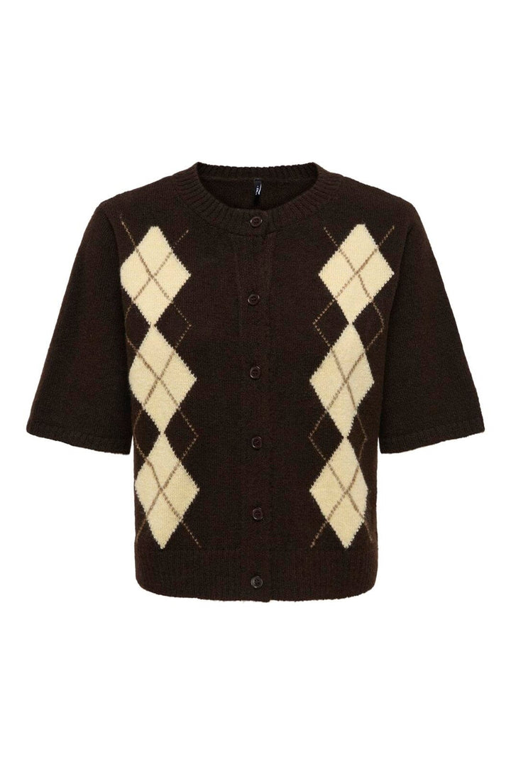 Only - Onlarzi 2/4 Jaq O-Neck Cardigan Knt - 5103942 Coffee Bean Harlequin/Birch/Walnut/Dtm Button