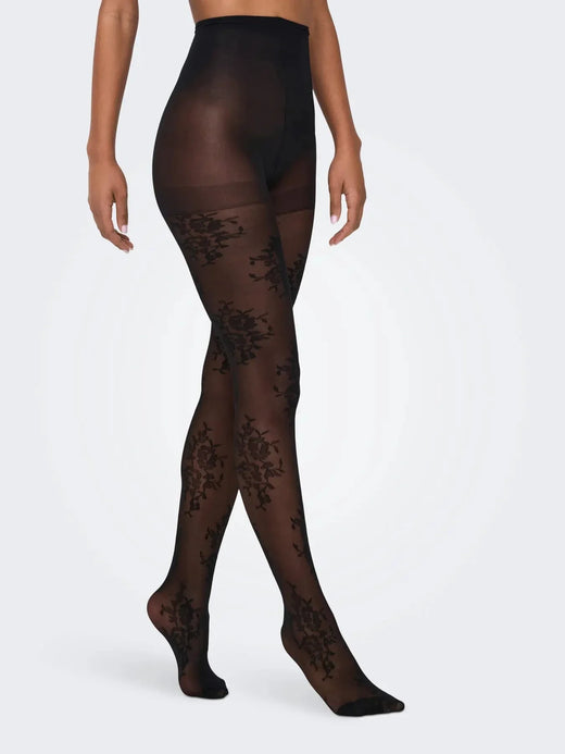 Only - Onlaviaya Floral Tights Acc - 4883320 Black Leggings 