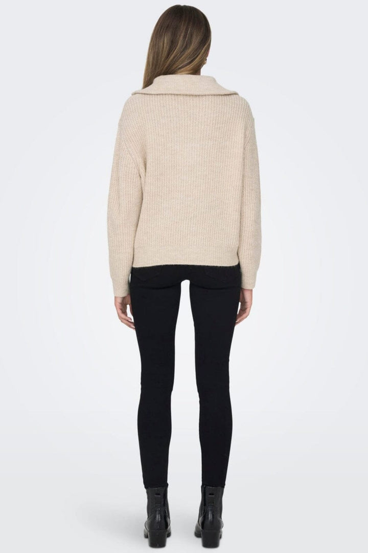 Only - Onlbaker L/S Zip Pullover Knt - 4117785 Cloud Dancer Melange