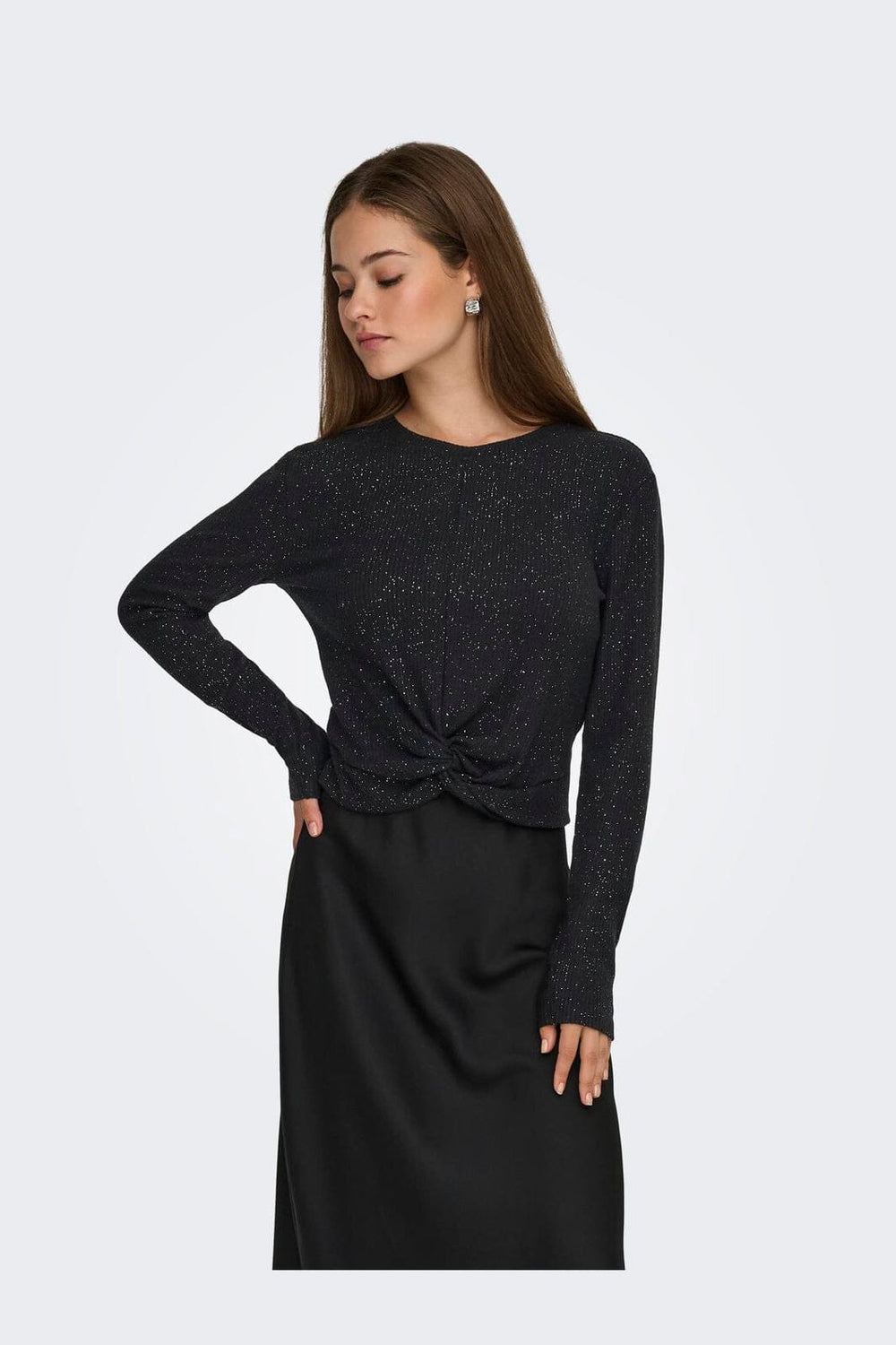 Only - Onlbarbara L/S Glitter Twist Top - 4908224 Black Silver Glitter
