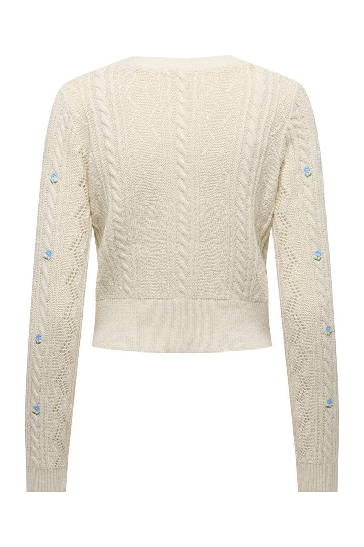Only - Onlbirtie Ls Emb V-Neck Cardigan Knt - 4981923 Ecru Soft Chambrayfluorite/Flower Emb