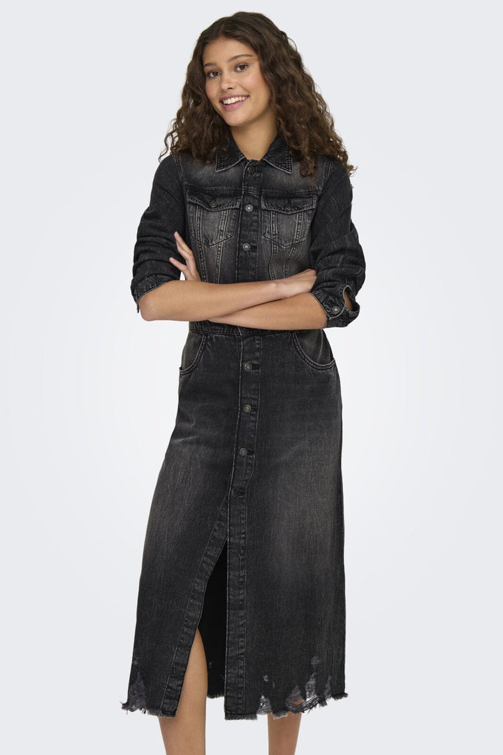 Only - Onlbroadway Ls Long Dress Red Akm - 4596262 Grey Denim