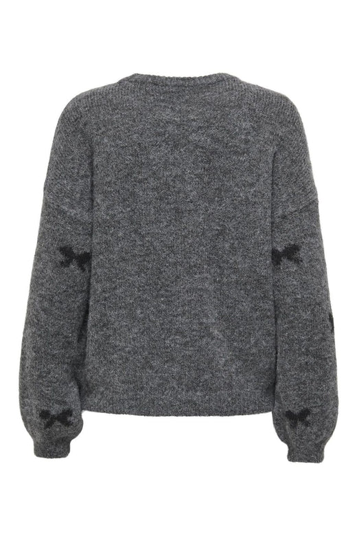 Only - Onlbrunhilda Life Ls Bow O-Neck Knt - 4947221 Medium Grey Melange Black/Mini Bow
