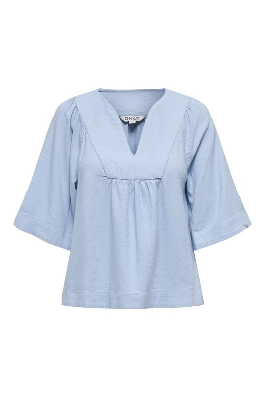 Only - Onlcaro 2/4 V-Neck Linen Bl Top Cc - 4726719 Cashmere Blue
